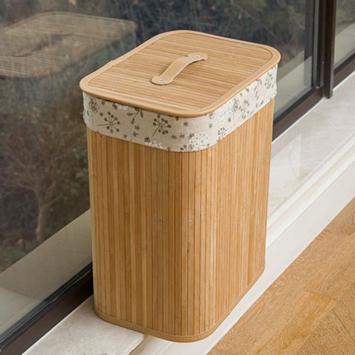 Folding Bamboo Storage Basket Large Storage Laundry Bin Box with Lid and Removable Lace