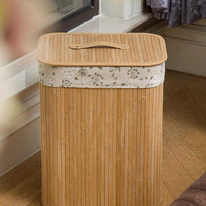 Folding Bamboo Storage Basket Large Storage Laundry Bin Box with Lid and Removable Lace