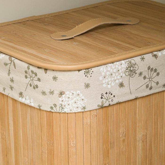 Folding Bamboo Storage Basket Large Storage Laundry Bin Box with Lid and Removable Lace