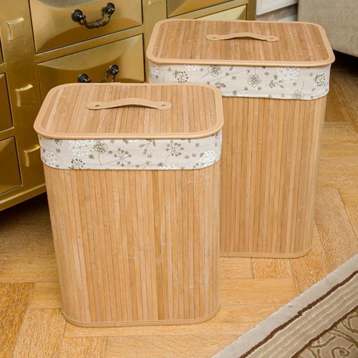 Folding Bamboo Storage Basket Large Storage Laundry Bin Box with Lid and Removable Lace